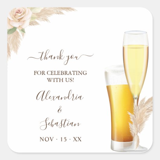 Blasen und Brüche Danke Pampa Grass Wedding Quadratischer Aufkleber (Vorderseite)