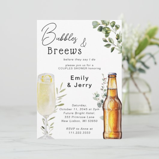 Blasen und Brühe Eukalyptus Couple Dusche Party Einladung (Stehend Vorderseite)