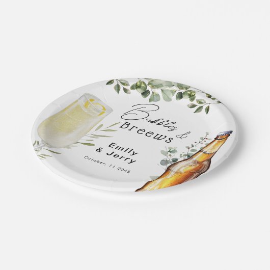 Blasen und Brühe Eukalyptus Couple Dusche Party Pappteller (Schrägansicht)