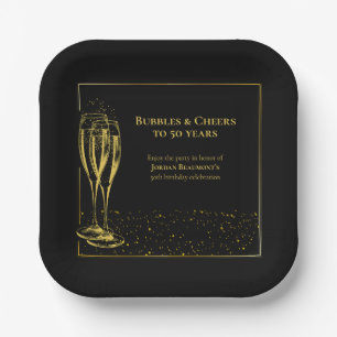 Blasen und Cheers Black Gold 50. Geburtstagsparty Pappteller