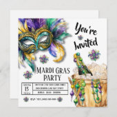 Blasen und Perlen Mardi Gras Party Einladung (Vorne/Hinten)