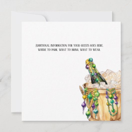 Blasen und Perlen Mardi Gras Party Einladung (Rückseite)