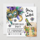 Blasen und Perlen Mardi Gras Party Einladung (Vorderseite)