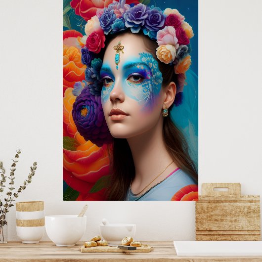 Bläserblaues Gesichtsschminken Poster (Küche)