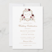 Bläserblütenpeitsche Mongram-Wappen Hochzeit Einladung (Vorderseite)