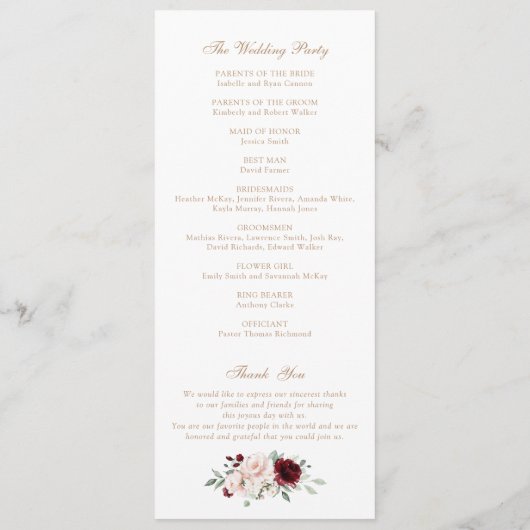 Bläserblütenpeitsche Mongram-Wappen Hochzeit Programm (Rückseite)