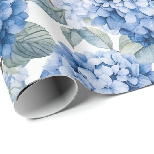 Bläserfarben - Blaue Hydrangeas Geschenkpapier (Rolleneckpunkt)