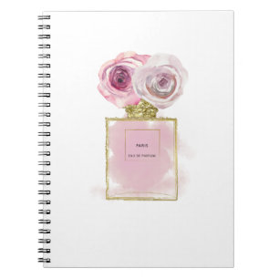 Bläserfashion Parfüm Flasche Rosa Rosen Gold Glam Notizblock