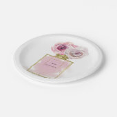 Bläserfashion Parfüm Flasche Rosa Rosen Gold Glam Pappteller (Schrägansicht)