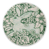 Bläserfolklorenknopf mit grünem weißem Kaninchen Keramikknauf (Vorderseite)