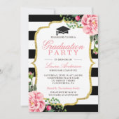 Bläsergoldstreifen Schwarz-weiße Streifen Graduier Einladung (Vorderseite)