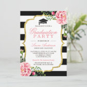 Bläsergoldstreifen Schwarz-weiße Streifen Graduier Einladung (Stehend Vorderseite)