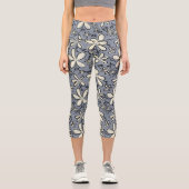 Bläsergraue und cremige Blume Capri Leggings (Vorderseite)