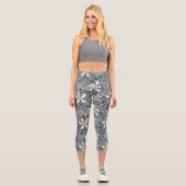 Bläsergraue und cremige Blume Capri Leggings (Vorderseite)