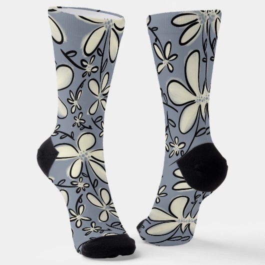 Bläsergraue und cremige Blume Socken (Gewinkelt)