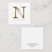 Bläsermonogramm N Elegant Gold Foliage Quadratische Visitenkarte (Vorne/Hinten)