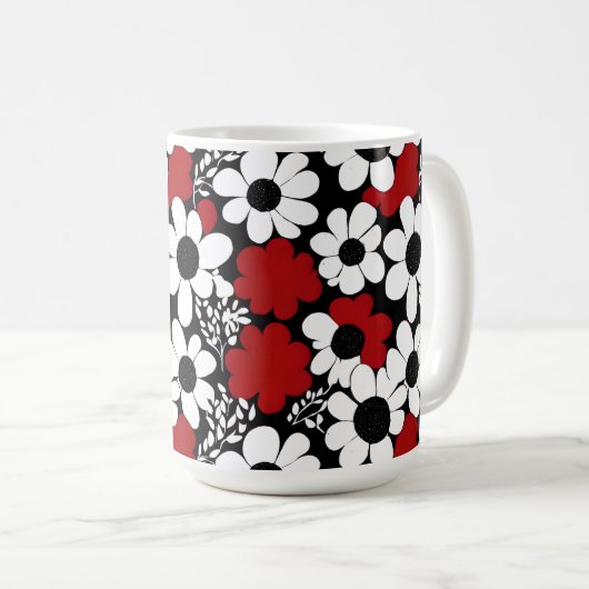 Bläsermuster in Rot, Schwarz und Weiß Kaffeetasse (VorderseiteRechts)