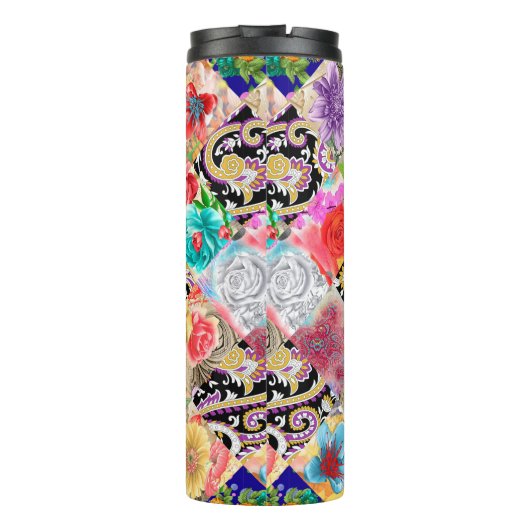 Bläsernahes Muster blühende weiße Blume Bot Thermosbecher (Rückseite)