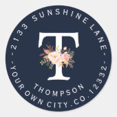 Bläsernarbenblaues Monogram-Adressenlabel Runder Aufkleber (Vorderseite)