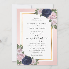 Bläsernavy Blush Gold Calligraphy Wedding Einladung
