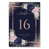 Bläsernavy Blush Rose Gold Frame Wedding Tischnummer (Vorderseite)
