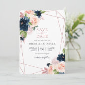 Bläsernavy und Blush Geometric Save the Date Invi Einladung (Stehend Vorderseite)