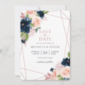Bläsernavy und Blush Geometric Save the Date Invi Einladung (Vorderseite)