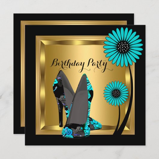 Bläserne Aquamarine Geburtstagsparty Einladung (Vorne/Hinten)