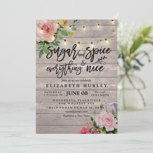 Bläserne Babydusche Zucker & Gewürze & Alles nett Einladung (Stehend Vorderseite)