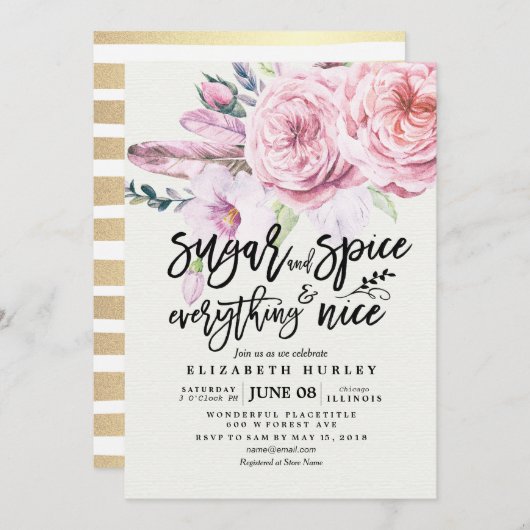 Bläserne Babydusche Zucker & Gewürze & Alles nett Einladung (Vorne/Hinten)