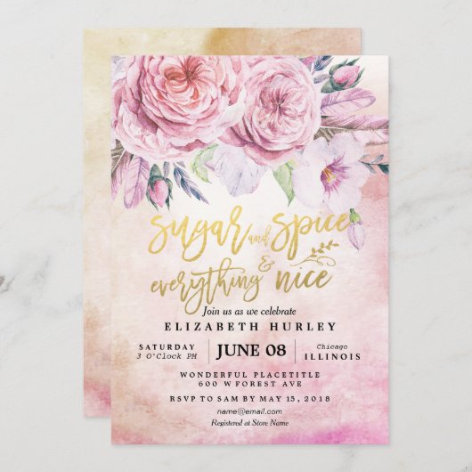 Bläserne Babydusche Zucker & Gewürze & Alles nett Einladung (Vorne/Hinten)