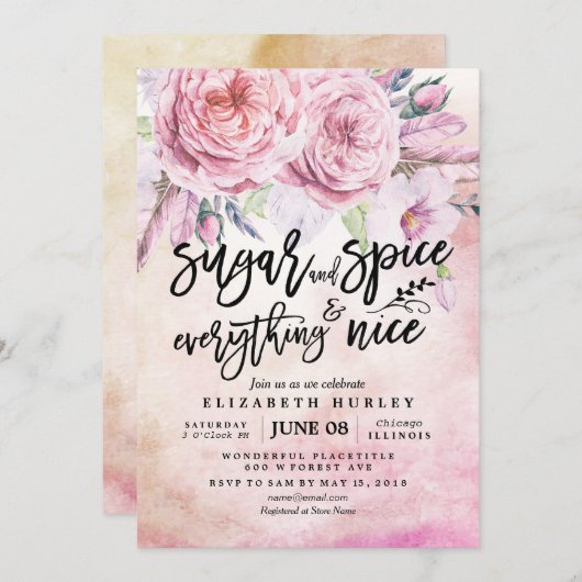 Bläserne Babydusche Zucker & Gewürze & Alles nett Einladung (Vorne/Hinten)