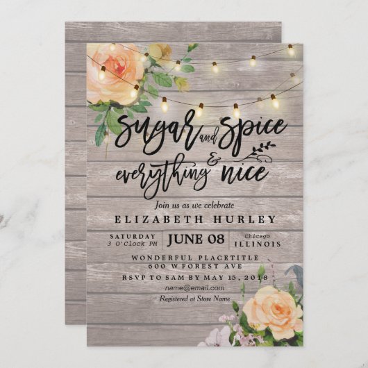 Bläserne Babydusche Zucker & Gewürze & Alles nett Einladung (Vorne/Hinten)