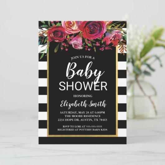 Bläserne Black Stripe Kinderdusche Einladung (Stehend Vorderseite)