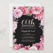 Bläserne Blume Blütenschwarz 60. Geburtstag Einladung (Vorderseite)