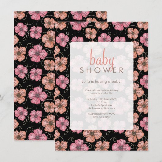 Bläserne Blumenmuster Kinderdusche laden ein Einladung (Vorne/Hinten)