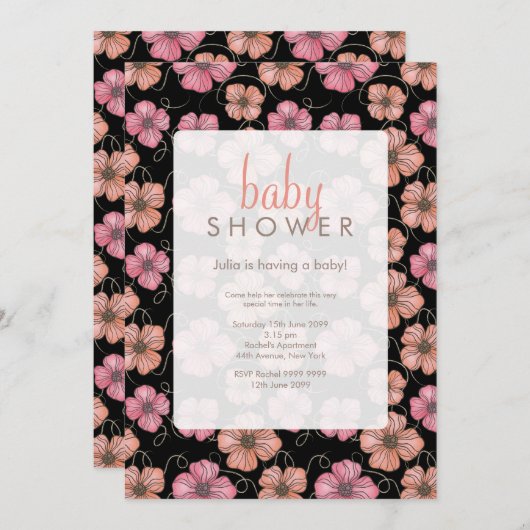 Bläserne Blumenmuster Kinderdusche laden ein Einladung (Vorne/Hinten)