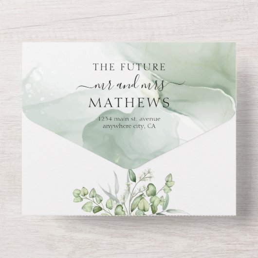 Bläserne botanische Vegetation Eukalyptus Foto Hoc All In One Einladung (Rückseite)