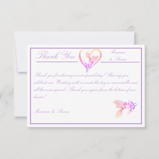 Bläserne Elegant, hell Rosa und Mauve Wedding Dankeskarte (Vorderseite)