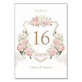 Bläserne Elegante Blush Rose Wappen Tischnummer (Rückseite)