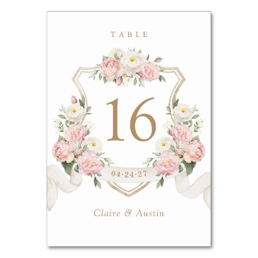 Bläserne Elegante Blush Rose Wappen Tischnummer (Rückseite)