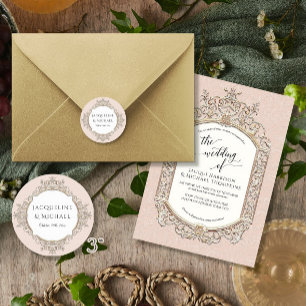 Bläserne Elegante Hochzeit mit Vintagem Rosa und G Runder Aufkleber