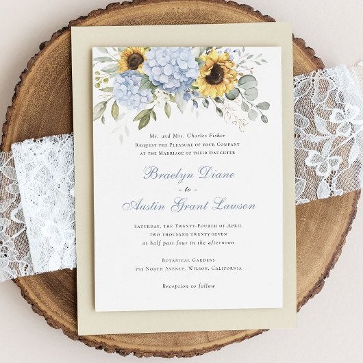 Bläserne Elegante Sonnenblumen Blauer Hydrangea Ho Einladung