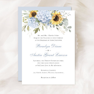 Bläserne Elegante Sonnenblumen Blauer Hydrangea Ho Einladung