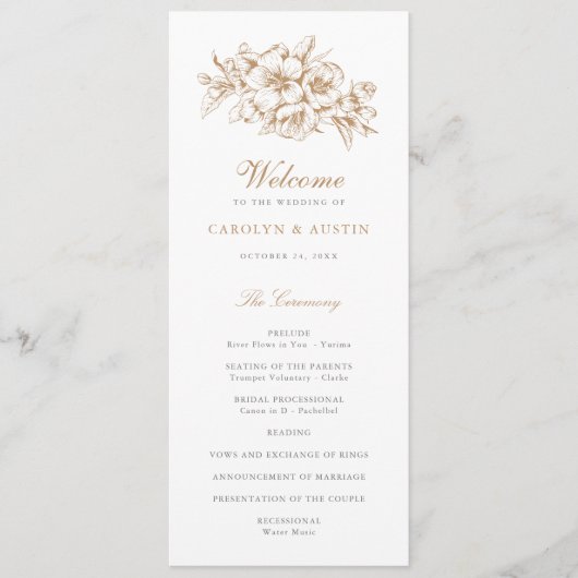 Bläserne Elegante Vintag Botanische Hochzeit Programm (Vorderseite)