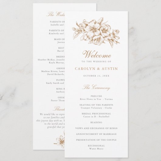 Bläserne Elegante Vintag Botanische Hochzeit Programm (Vorne/Hinten)