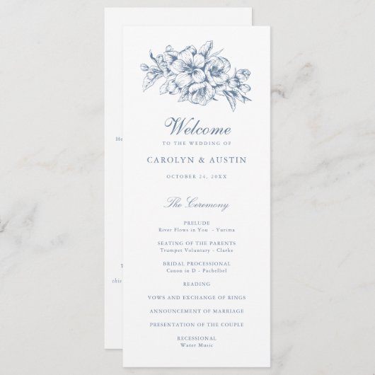 Bläserne Elegante Vintag Botanische Hochzeit Programm (Vorne/Hinten)