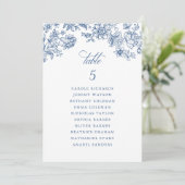 Bläserne elegante Vintage Blue Seating Chart Cards Einladung (Stehend Vorderseite)