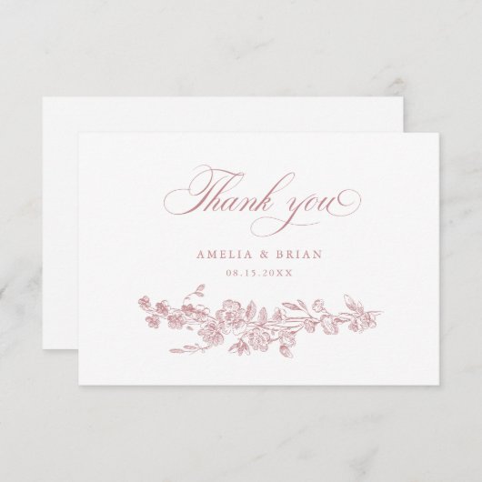 Bläserne Elegante Vintage, gravierte Blume Hochzei Dankeskarte (Vorne/Hinten)