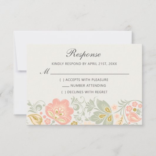 Bläserne Eleganz Pfirsichblush klassische Reaktion RSVP Karte (Vorderseite)
